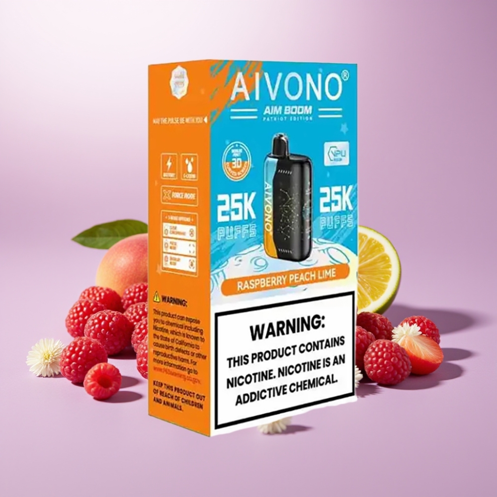 Aivono AIM BOOM 25000 Puffs Desechable Sabor Frambuesa Melocotón Lima – 28ml, 650mAh, Tipo-C