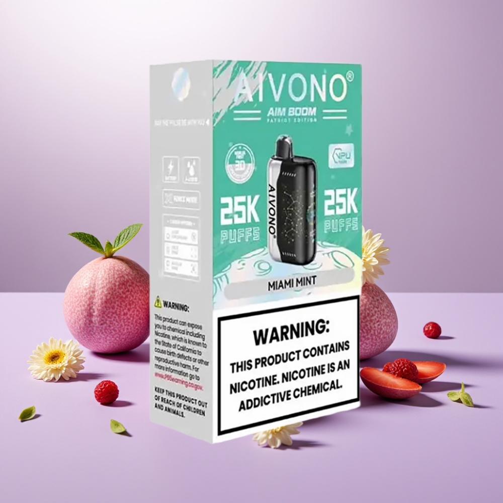 Aivono AIM BOOM 25000 Puffs Vape Disposable Menta de Miami 28ml 650mAh Tipo-C