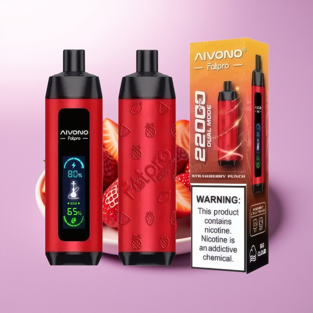Aivono Aim Fatpro 22000 Puffs Disposable Vape Ponche de Fresa 28ml Recargable 600mAh Modo Dual Eco/Boost