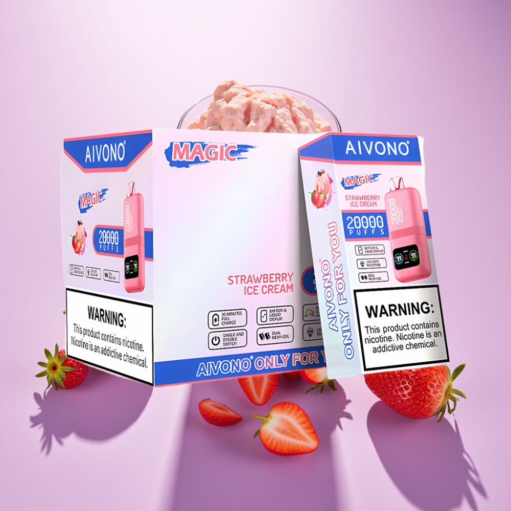Aivono AIM MAGIC 20000 Puffs Fresa Helado con Pantalla LCD y Tipo-C Recargable