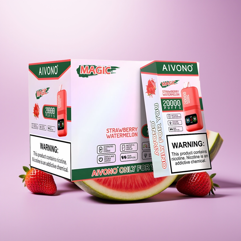 Aivono AIM MAGIC 20000 Puffs Fresa y Sandía, Recargable, Pantalla LCD, 26ml