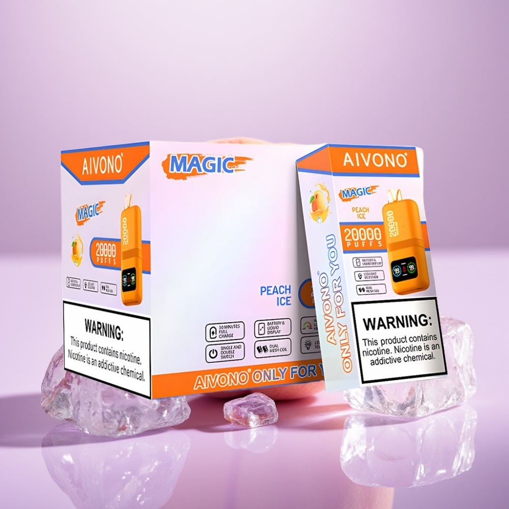 Aivono AIM MAGIC 20000 Puffs Vape Desechable Melocotón Hielo, 26ml, Recargable Tipo-C, Pantalla LCD
