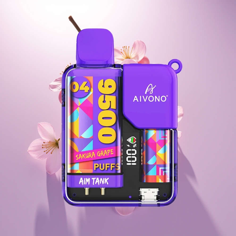 Aivono AIM-TANK 9500 Puffs Sakura Uva – 18ml, Pantalla LCD, Bobina Mesh 1.2ohm