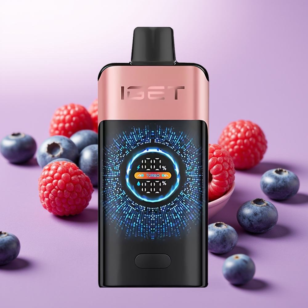 IGET ONE 12000 Puffs Desechable Vape Arándano Frambuesa con Pantalla Curva, Batería 2700 mAh y Bobina Dual Mesh 0.6 ohm