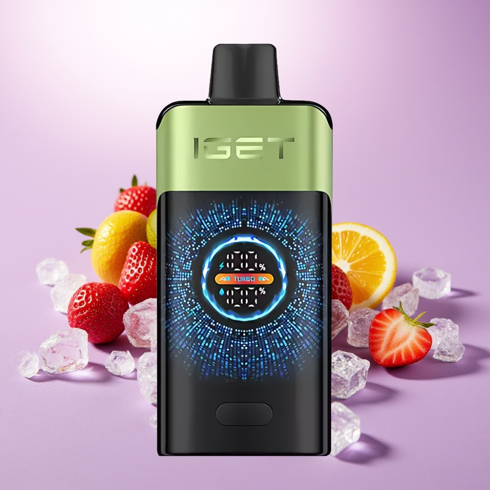 IGET ONE 12000 Puffs Desechable Vape Fresa Kiwi Hielo - 2700 mAh, Pantalla Curva a Color, 0.6 ohm Doble Malla