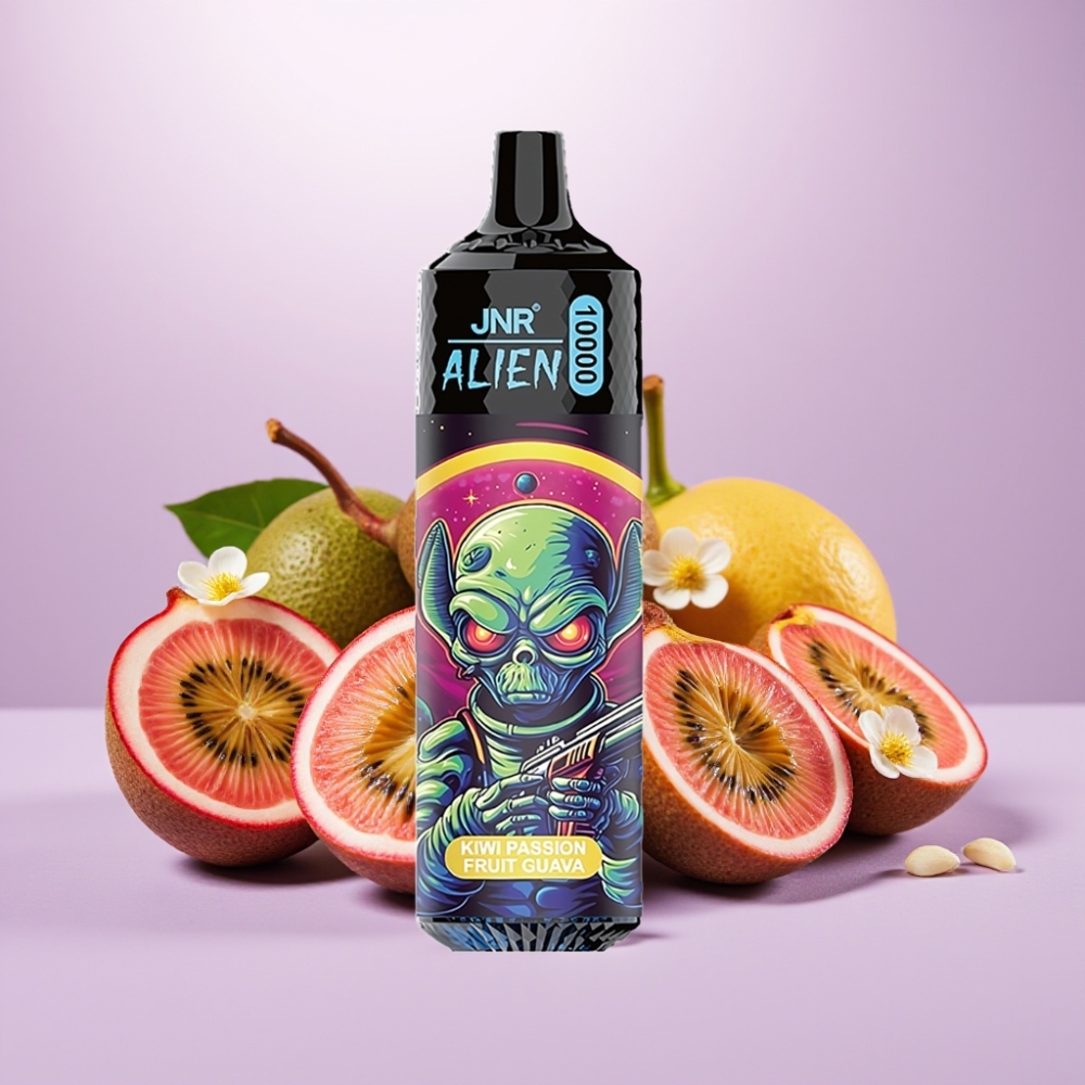 JNR Alien 10000 Puffs Vape Dispositivo Desechable Kiwi Maracuyá Guayaba con 20ml de E-líquido, Carga Rápida Type-C y Luces LED RGB