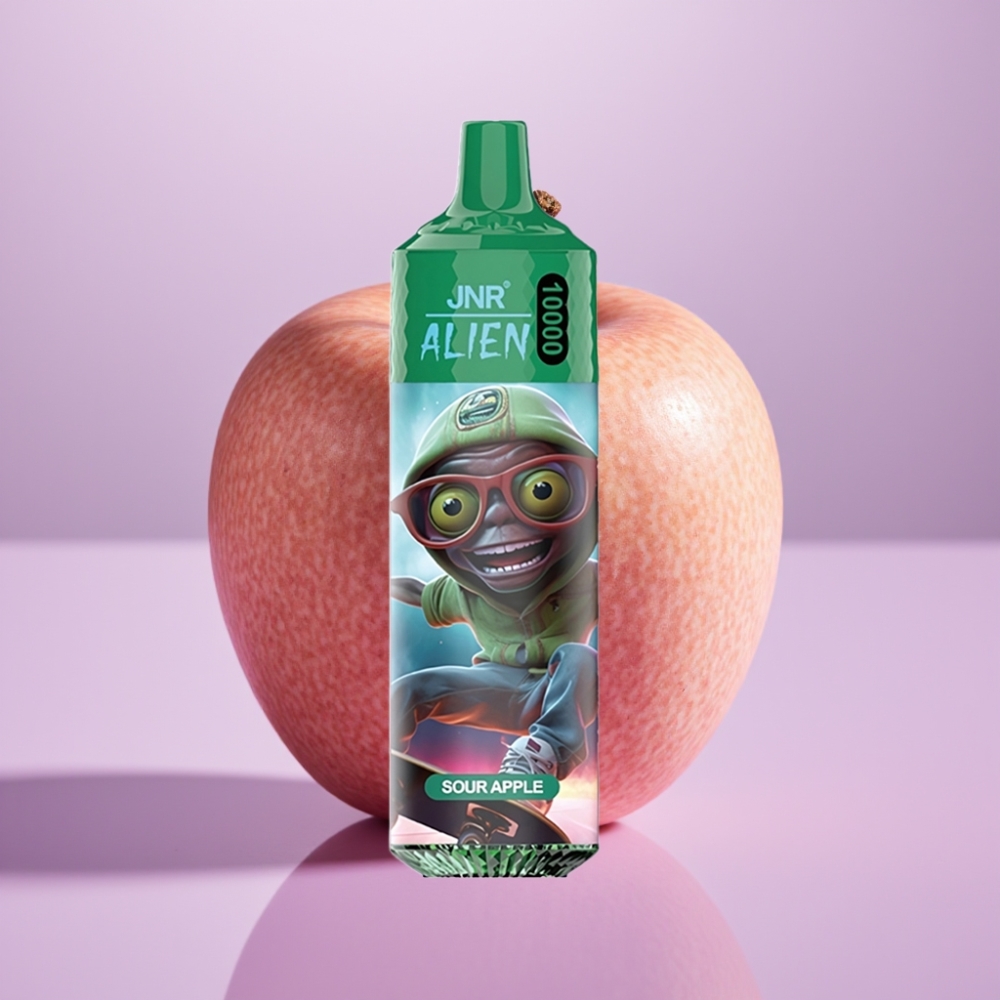 JNR Alien 10000 Puffs Vape Manzana Ácida con Carga Rápida Type-C, Diseño Deportivo y Luces LED