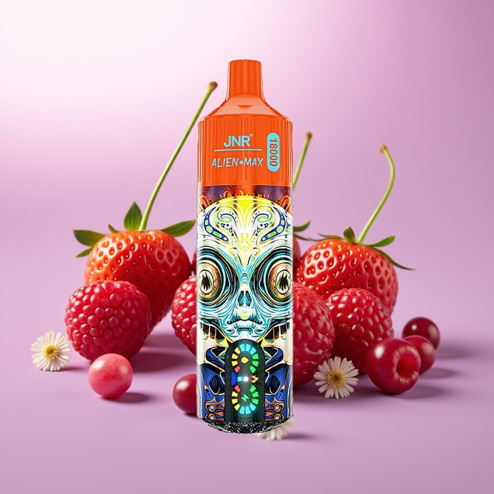 JNR Alien Max 18000 Puffs Fresa Frambuesa Cereza con Pantalla LED Inteligente y Doble Bobina Mesh