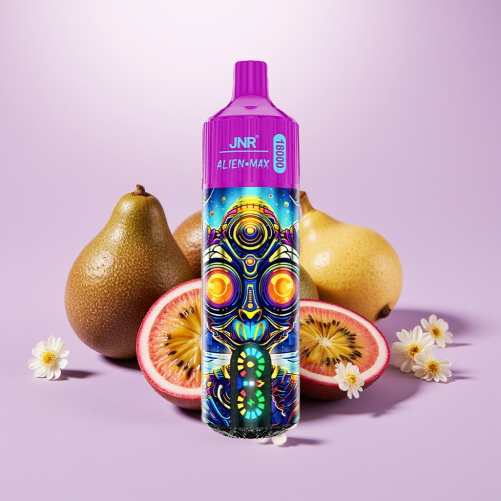 JNR Alien Max 18000 Puffs Vape Desechable Kiwi Maracuyá Guayaba con Pantalla LED Inteligente, Doble Malla y Carga Rápida Type-C