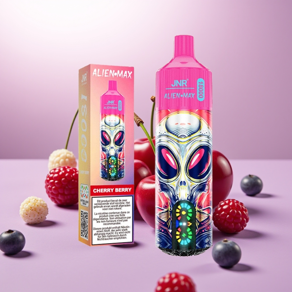 JNR Alien Max 18000 Puffs Vape Disposable Cereza y Baya con Pantalla LED Inteligente y Doble Bobina Mesh