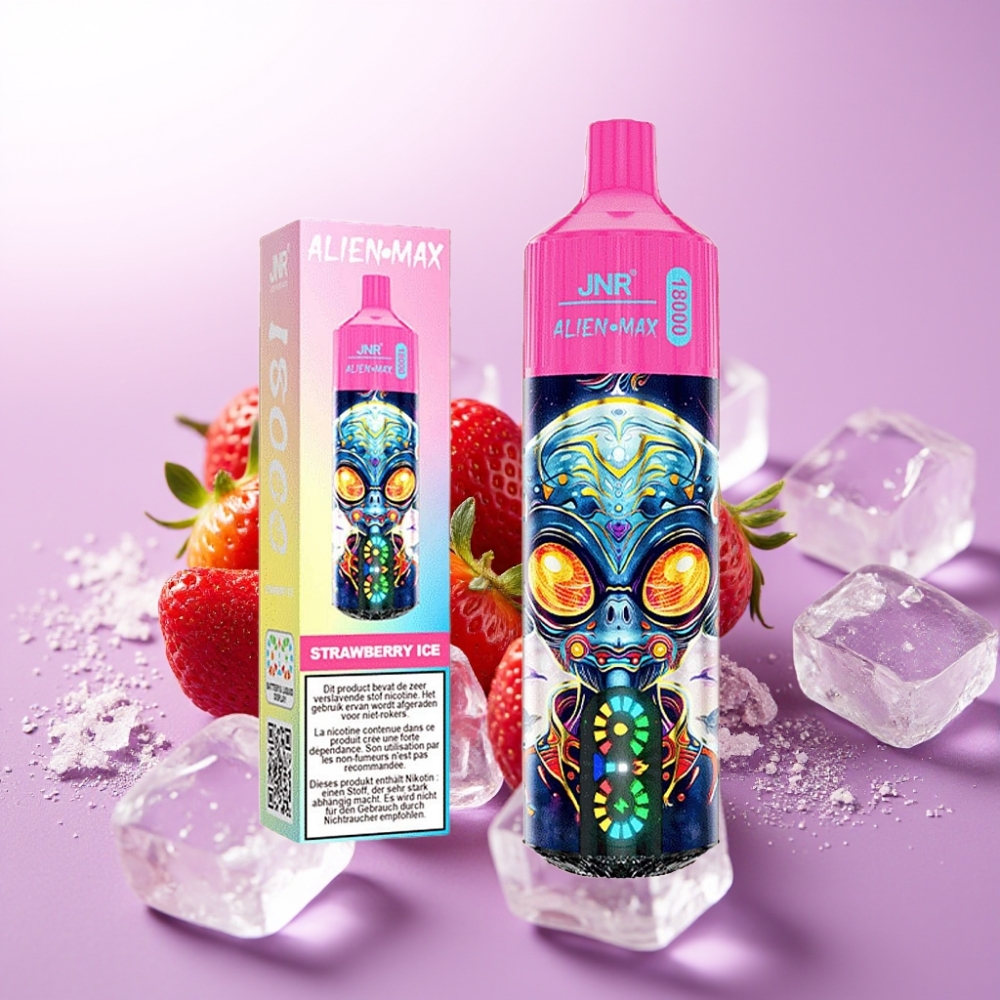 JNR Alien Max 18000 Puffs Vape Fresa Hielo con Pantalla LED y Doble Bobina Mesh, Carga Tipo-C