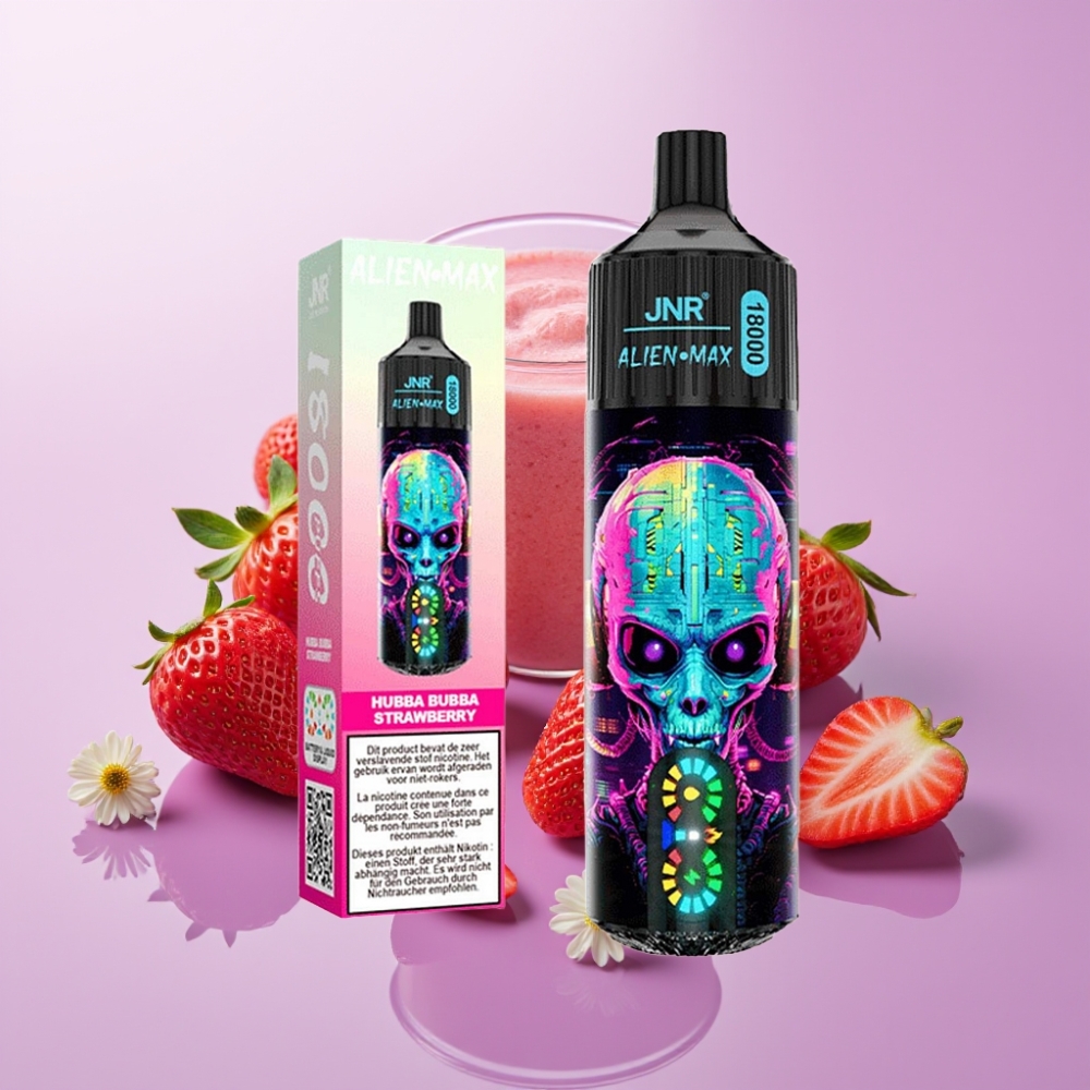 JNR Alien Max 18000 Puffs Vape Fresa Hubba Bubba con Pantalla LED, Doble Bobina Mesh y Carga Rápida Type-C