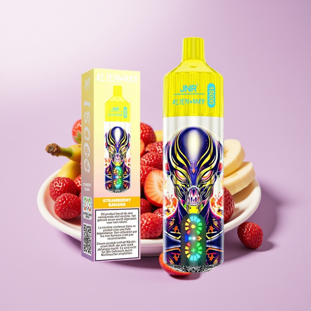JNR Alien Max 18000 Puffs Vape Fresa Plátano con Pantalla LED, Doble Malla y Carga Rápida Type-C