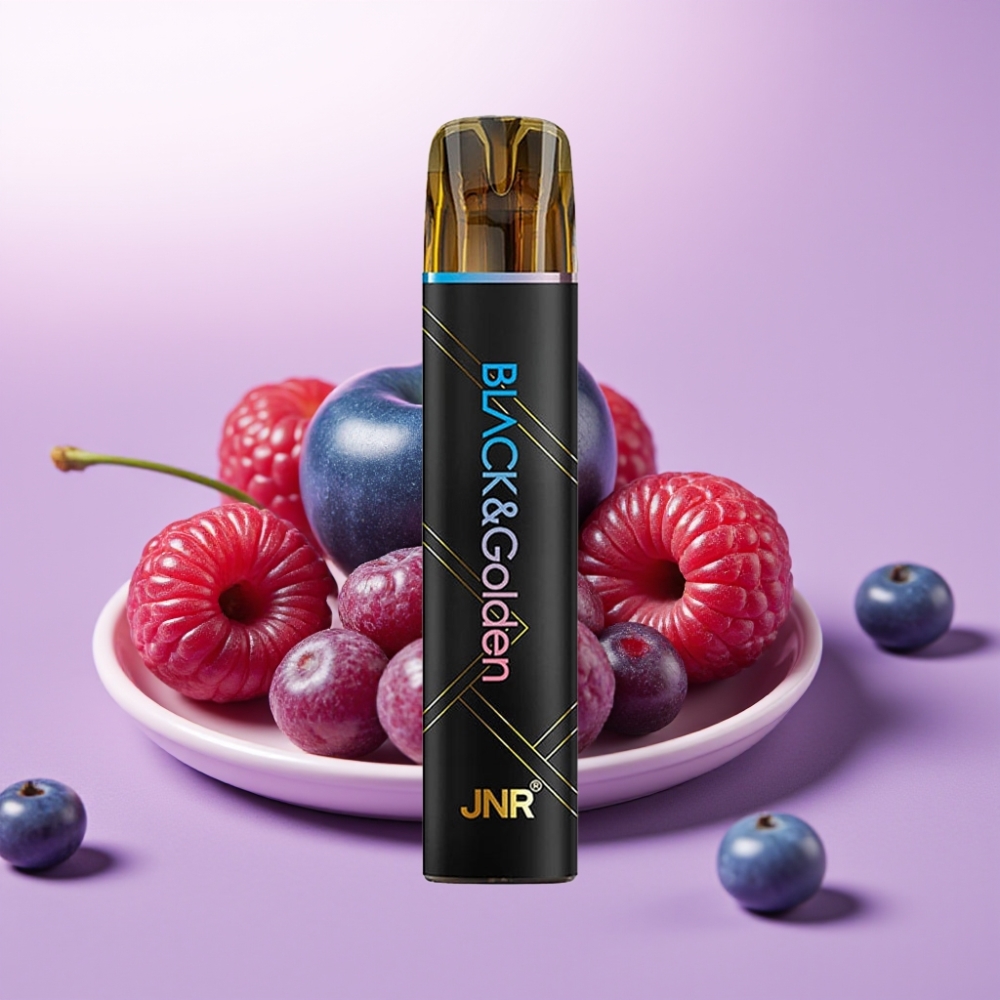 JNR Black&Golden 800 Puffs Desechable Vape Arándano Azul Cereza – 550mAh, 2ml, 2% Nicotina, Certificación TPD