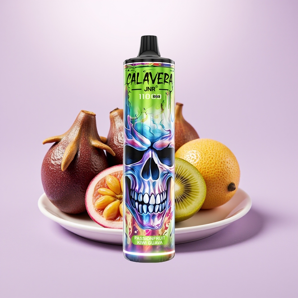 JNR Calavera Vape Desechable 11000 Puffs Maracuyá Kiwi Guayaba con Carga Tipo-C, 850mAh, 21ml