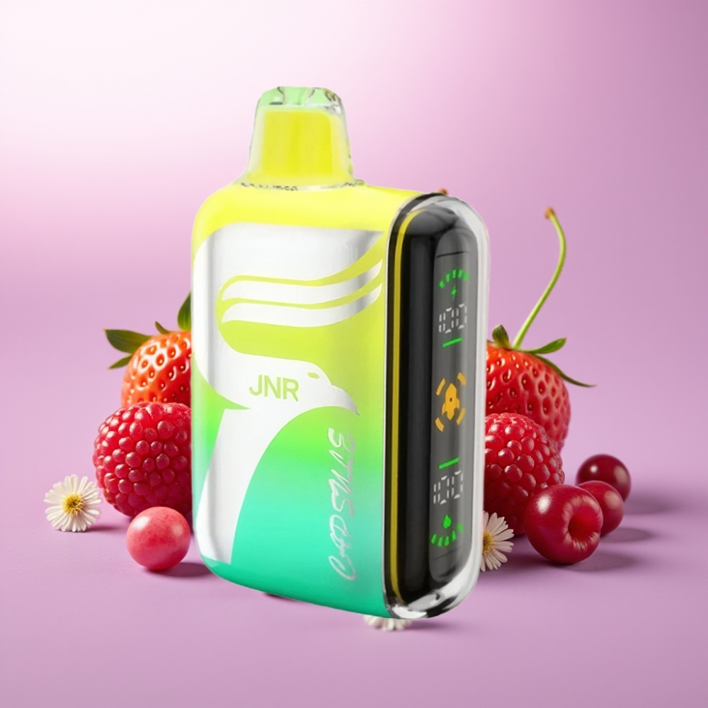 JNR Capsule 15000 Puffs Vape Desechable Fresa Frambuesa Cereza con Dual Mesh Coil, 20ml, 850mAh, 20W, Smart LED Display, Tipo-C