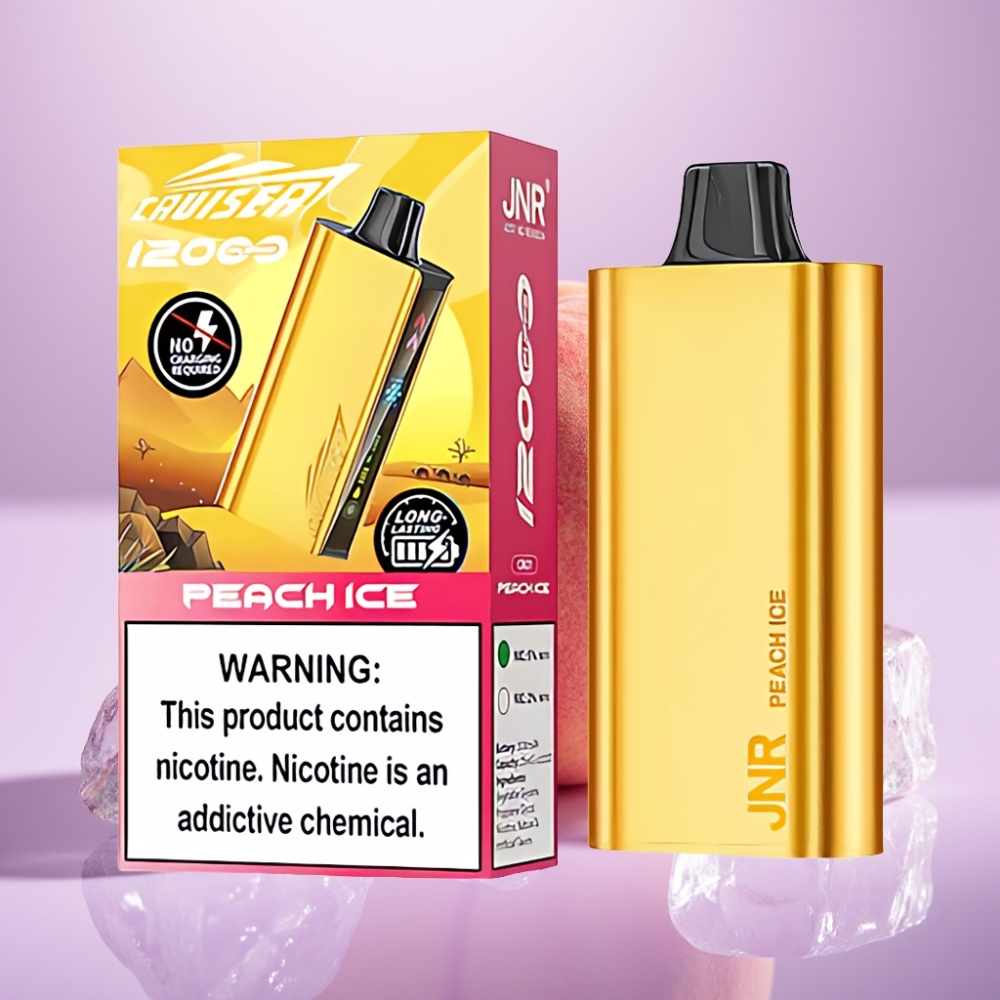 JNR Cruiser 12000 Puffs Vape Desechable Sin Carga Durazno Hielo – Batería 3500 mAh, 25ml, Dual Mesh 1.2ohm, Pantalla Animada