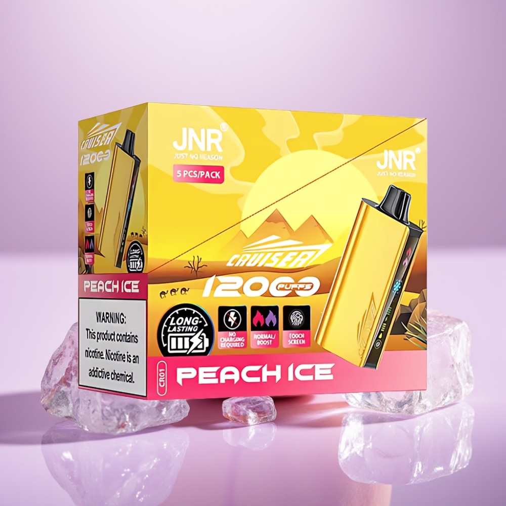 JNR Cruiser 12000 Puffs Vape Desechable Sin Carga Durazno Hielo – Batería 3500 mAh, 25ml, Dual Mesh 1.2ohm, Pantalla Animada