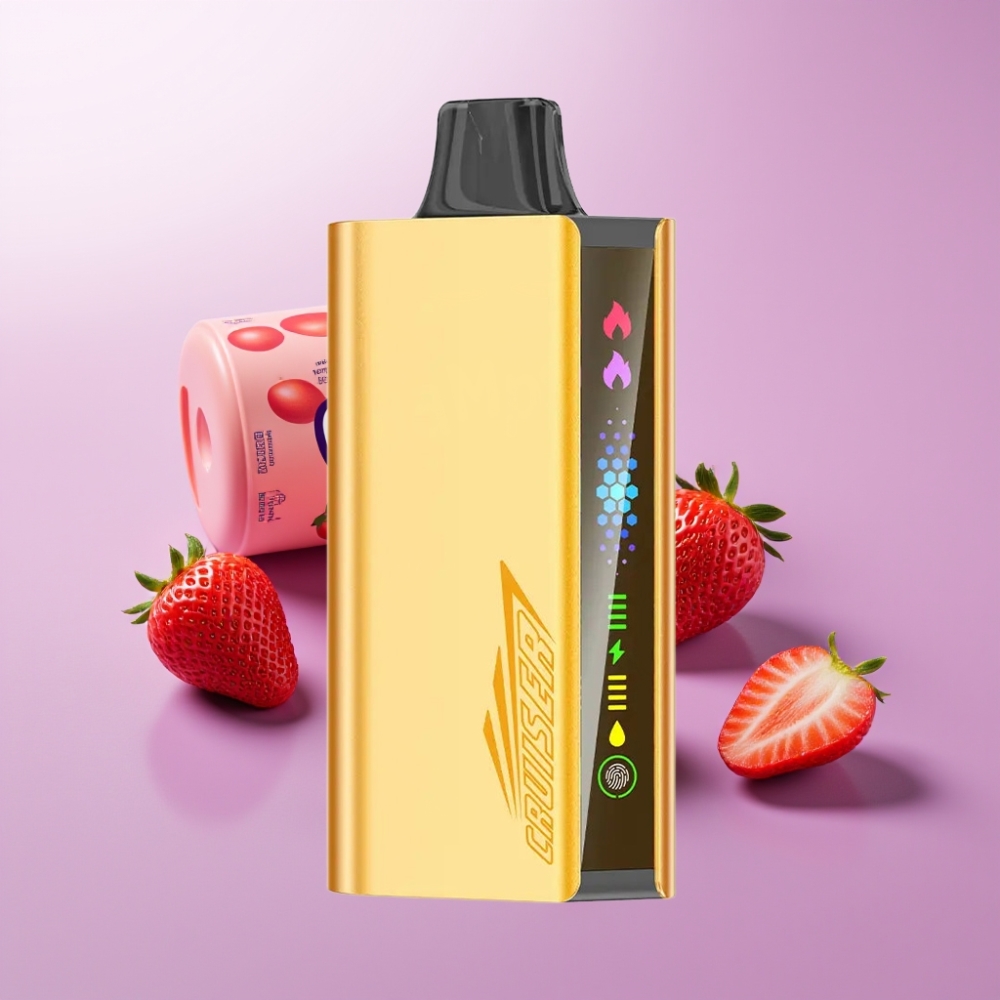 JNR Cruiser 12000 Puffs Vape Desechable Sin Carga Sabor Fresa Chupa Chups, Pantalla Animada, Cuerpo de Aluminio, 50mg/mL