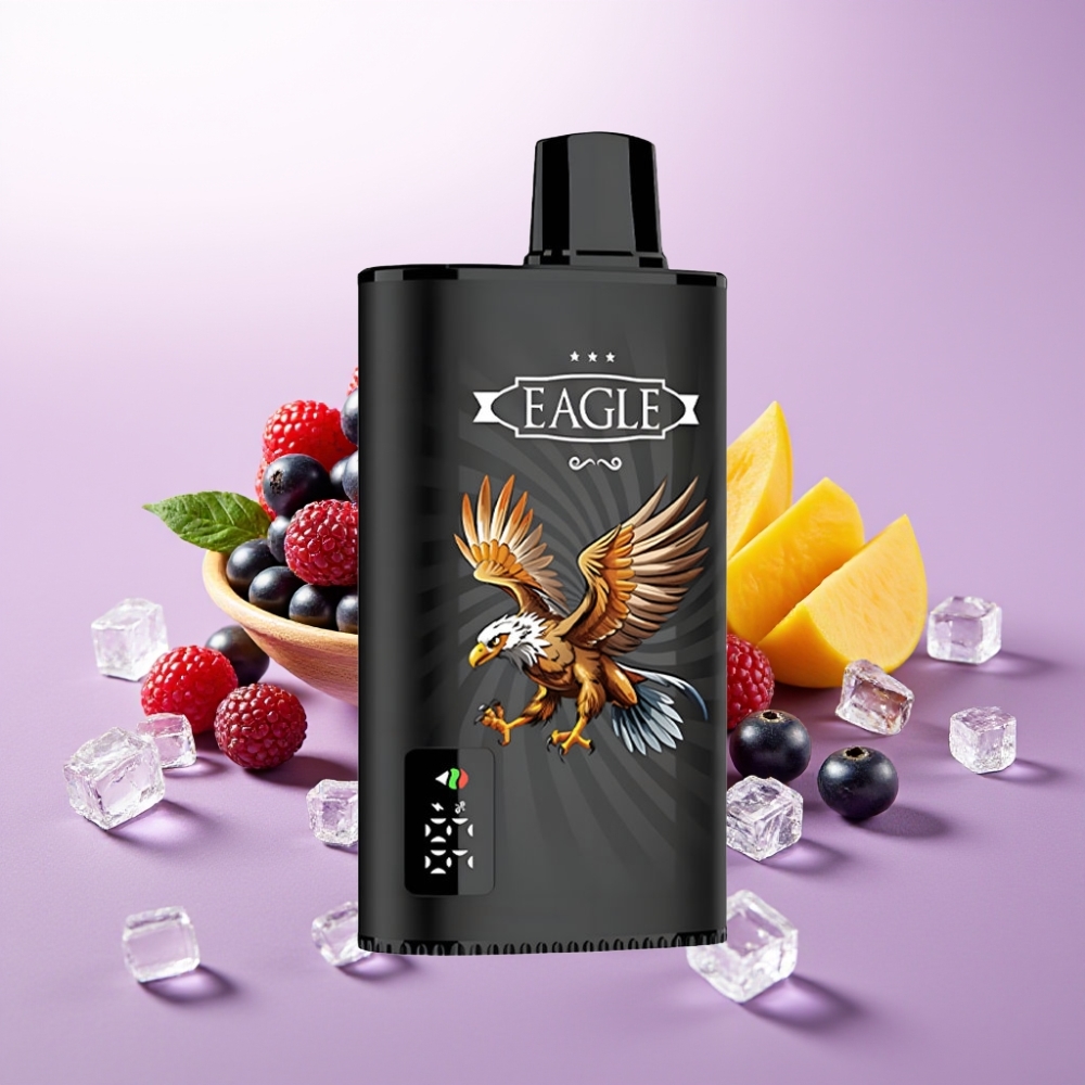 JNR EAGLE Smart 23000 Puffs Disposable Vape con Pantalla Digital, Bobina Mesh 1.0ohm y Aire Ajustable, Sabor Grosella Negra Mango Hielo