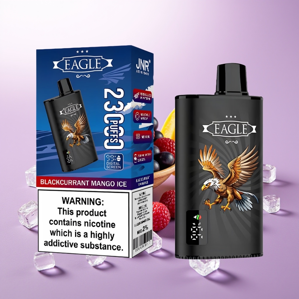 JNR EAGLE Smart 23000 Puffs Disposable Vape con Pantalla Digital, Bobina Mesh 1.0ohm y Aire Ajustable, Sabor Grosella Negra Mango Hielo
