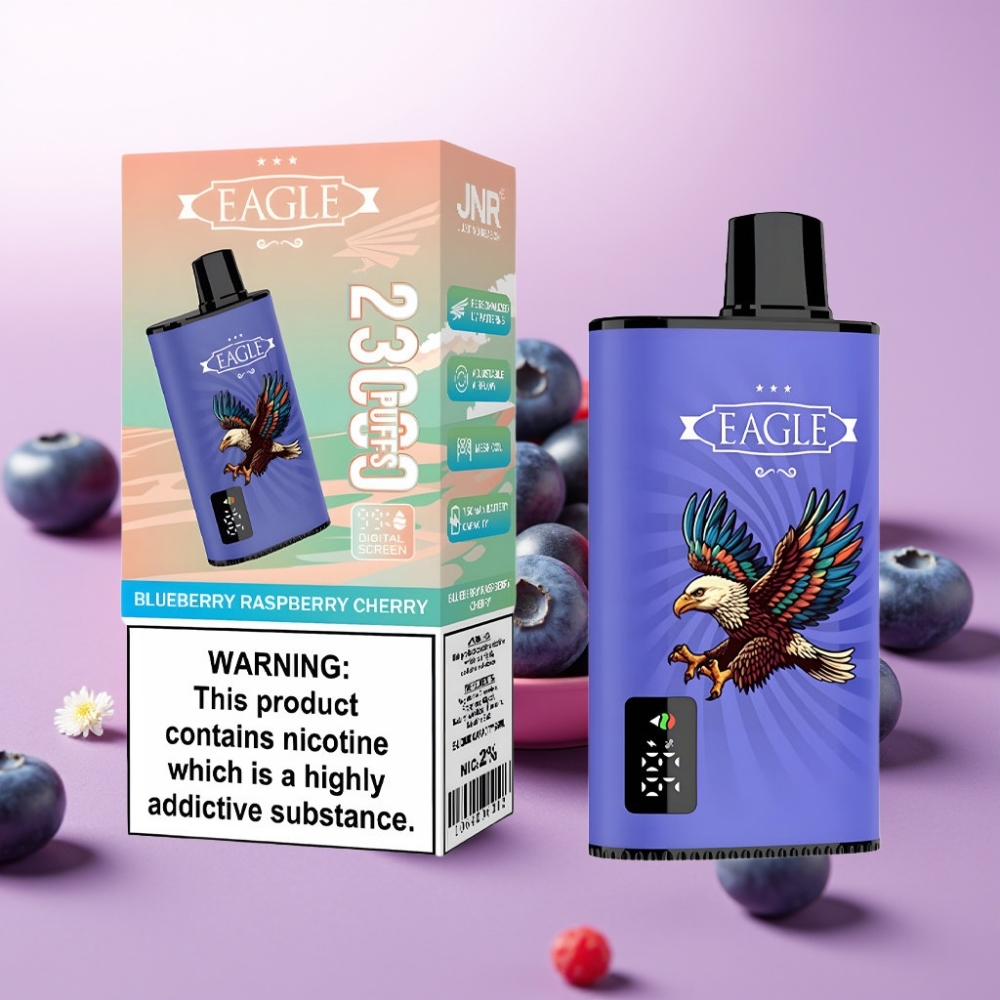 JNR EAGLE Smart 23000 Puffs Disposable Vape con Pantalla Digital, Bobina Mesh 1.0ohm y Ajuste de Flujo de Aire, Sabor Arándano Frambuesa Cereza