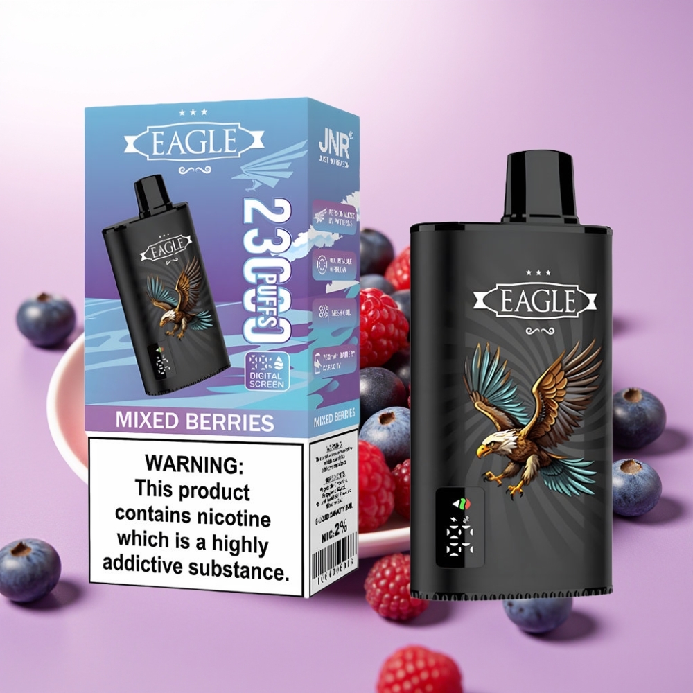 JNR EAGLE Smart 23000 Puffs Vape Desechable con Pantalla Digital, Bobina Mesh 1.0ohm y Ajuste de Flujo de Aire, Sabor Bayas Mixtas