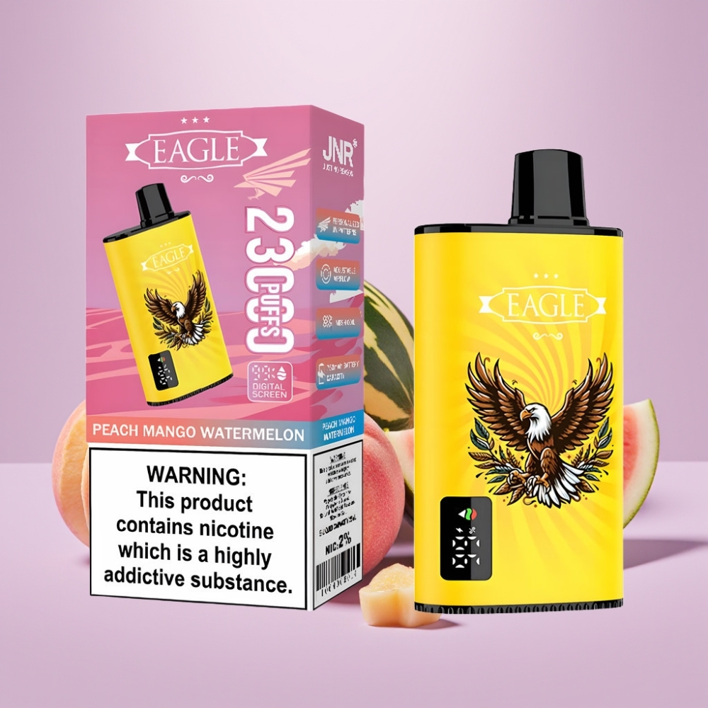 JNR EAGLE Smart 23000 Puffs Vape Desechable con Pantalla Digital, Bobina Mesh 1.0ohm y Sabor Durazno Mango Sandía