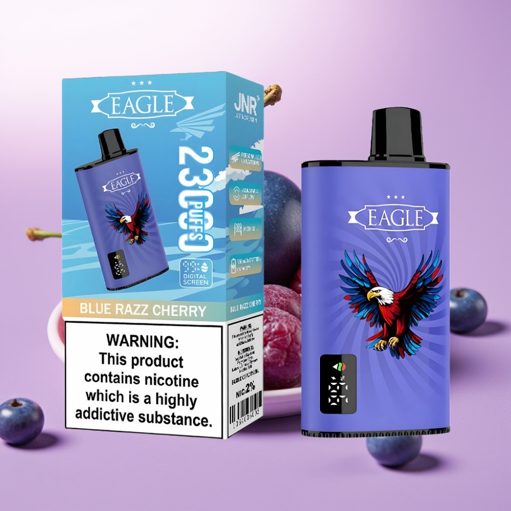 JNR EAGLE Smart 23000 Puffs Vape Desechable con Pantalla Digital, Bobina Mesh 1.0ohm y Sabor Frambuesa Azul Cereza