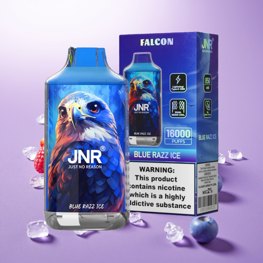 JNR Falcon 16000 Puffs Vape Desechable Arándano Azul Helado – 22ml, Dual Mesh Coil, Pantalla LED