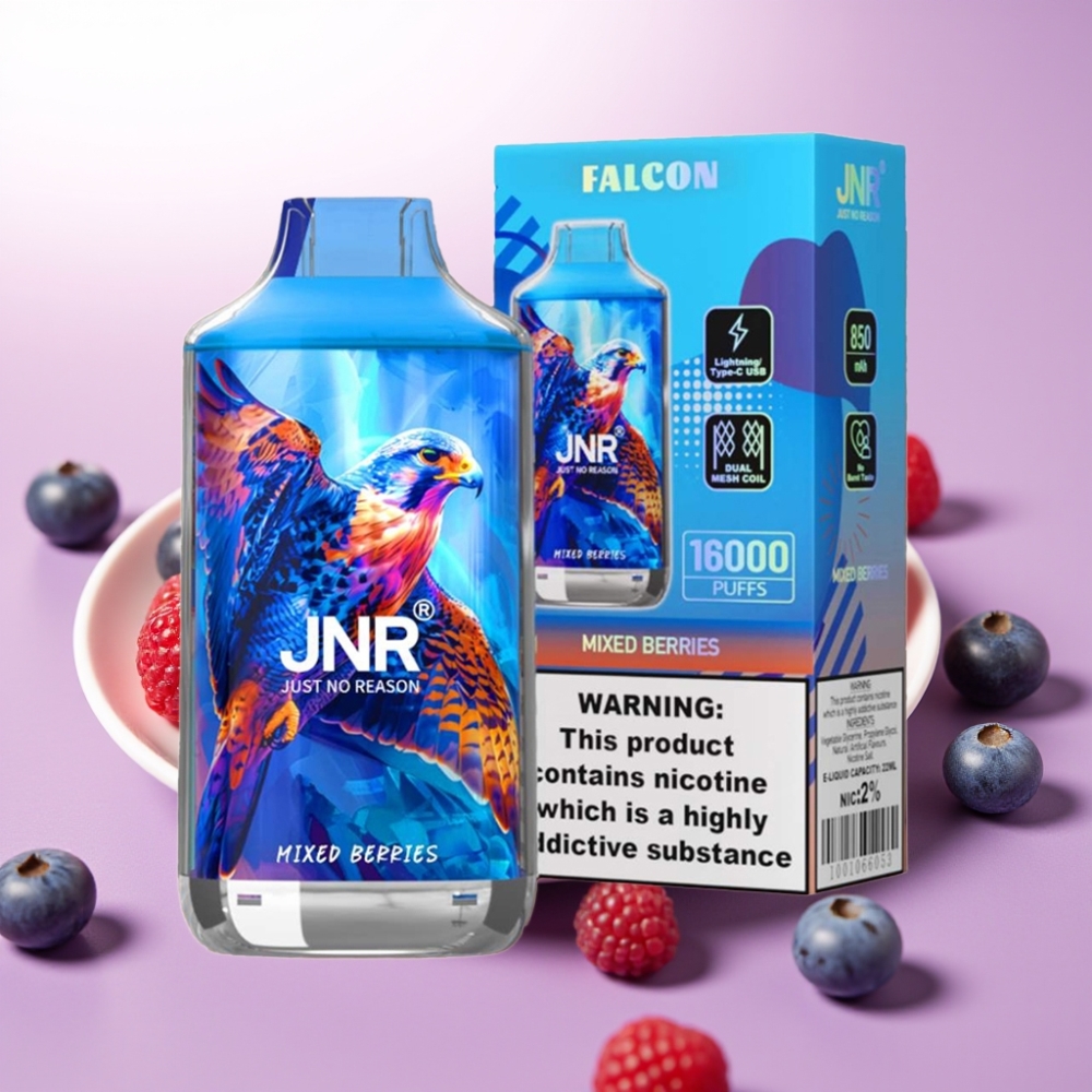 JNR Falcon 16000 Puffs Vape Desechable Bayas Mixtas – 22ml, Doble Bobina Mesh, Pantalla LED Inteligente