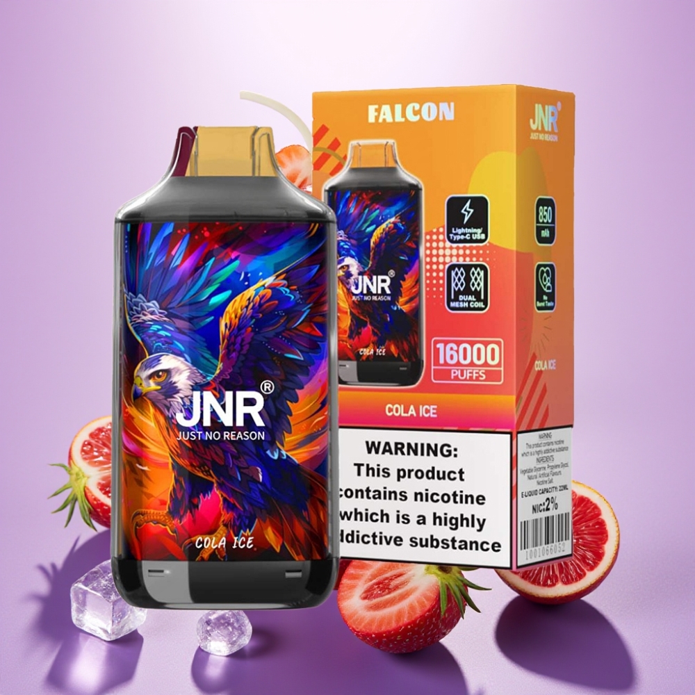 JNR Falcon 16000 Puffs Vape Desechable Cola Helada - 22ml, Doble Malla, Pantalla LED, Tipo C/Lightning