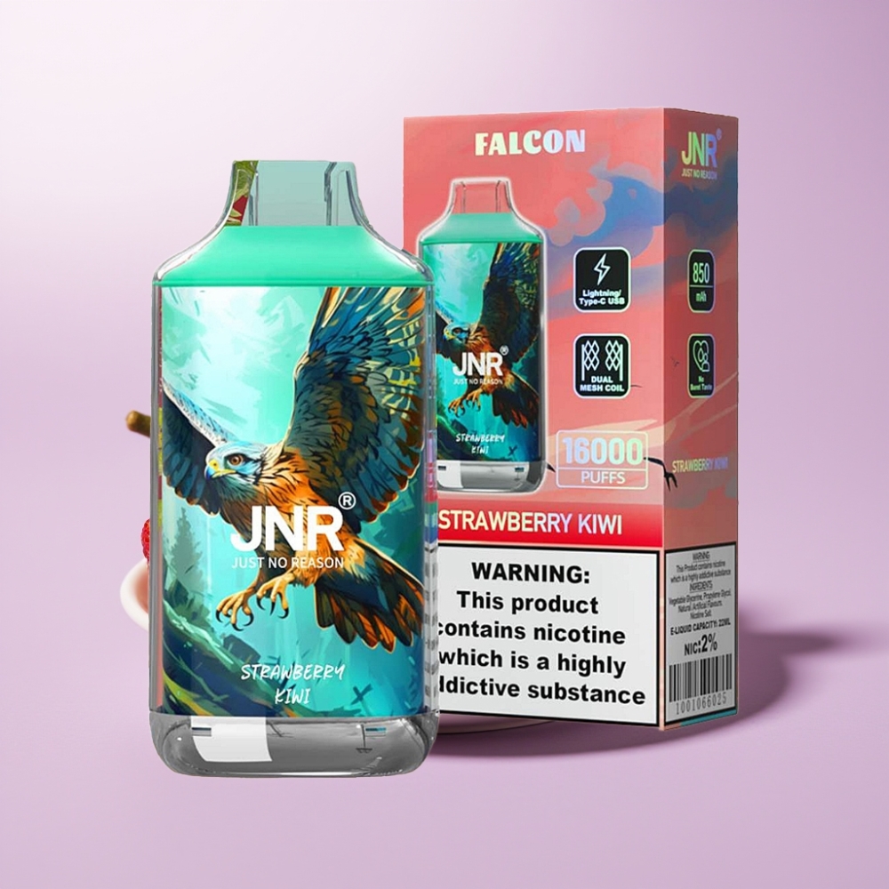 JNR Falcon 16000 Puffs Vape Desechable Fresa Kiwi – 22ml, Doble Malla, Pantalla LED, Tipo C