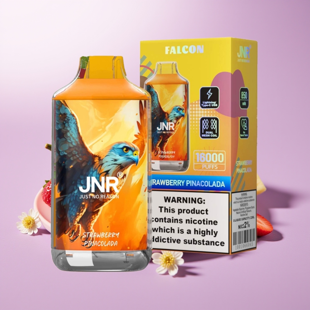 JNR Falcon 16000 Puffs Vape Desechable Fresa Piña Colada – 22ml, Doble Malla, Pantalla LED