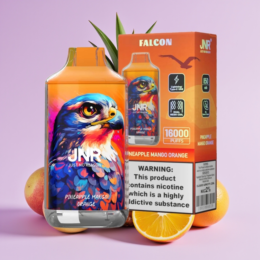 JNR Falcon 16000 Puffs Vape Desechable Piña Mango Naranja – 22ml, Dual Mesh Coil, Pantalla LED