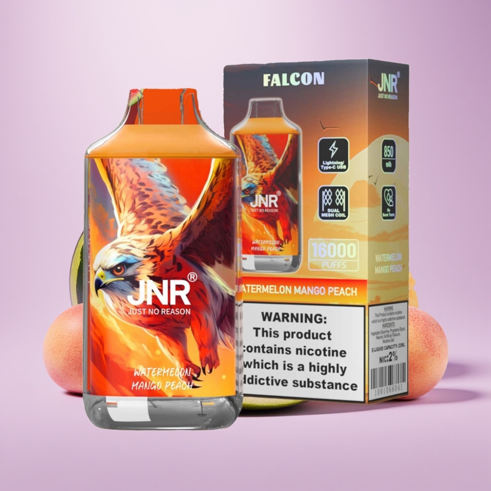 JNR Falcon 16000 Puffs Vape Desechable Sandía Mango Melocotón – 22ml, Dual Mesh Coil, Pantalla LED