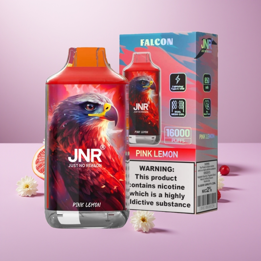 JNR Falcon 16000 Puffs Vape Disposable Limón Rosa - 22ml, Doble Malla, 850mAh, Pantalla LED