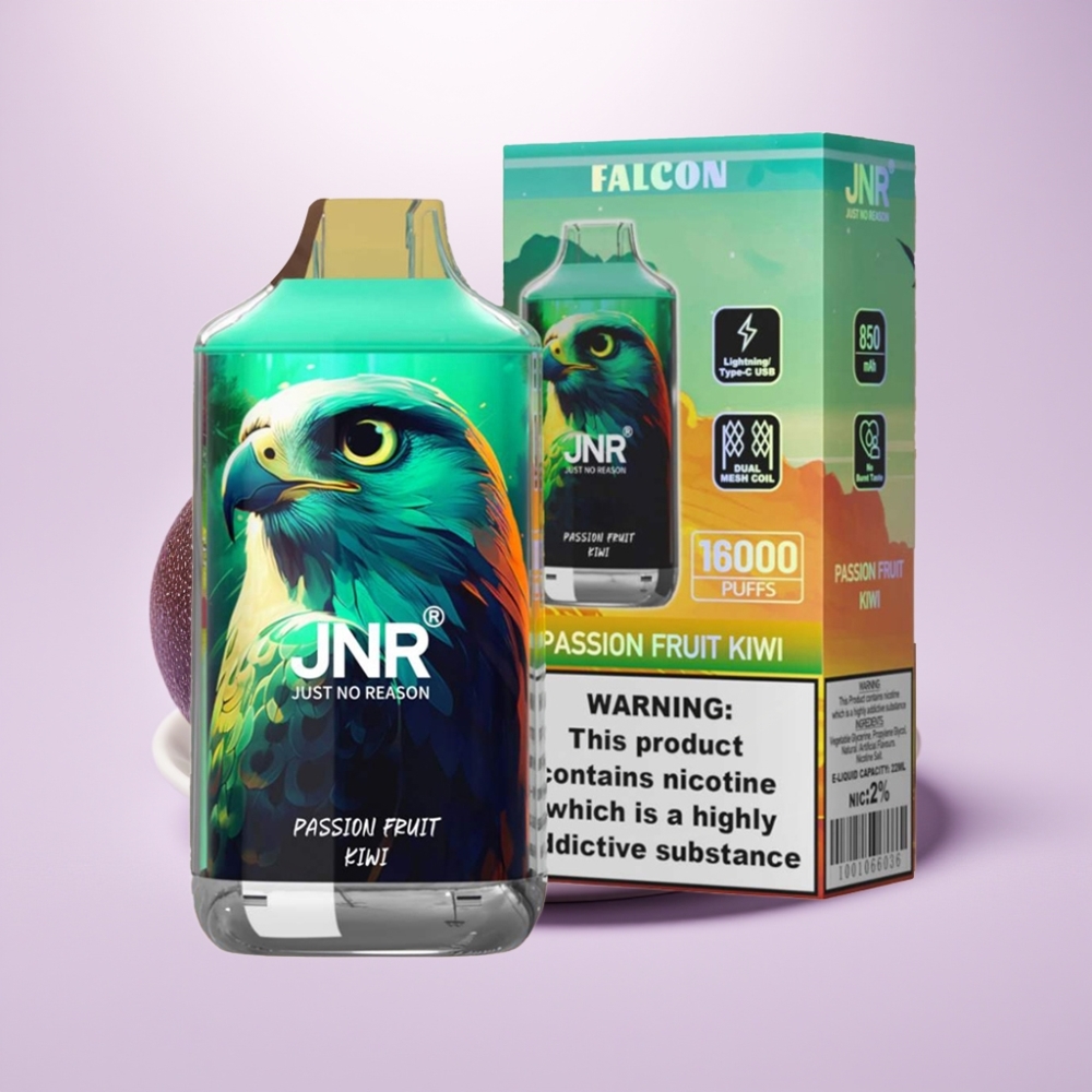 JNR Falcon 16000 Puffs Vape Disposable Maracuyá Kiwi – 22ml, Dual Mesh, Pantalla LED, Tipo C/Lightning
