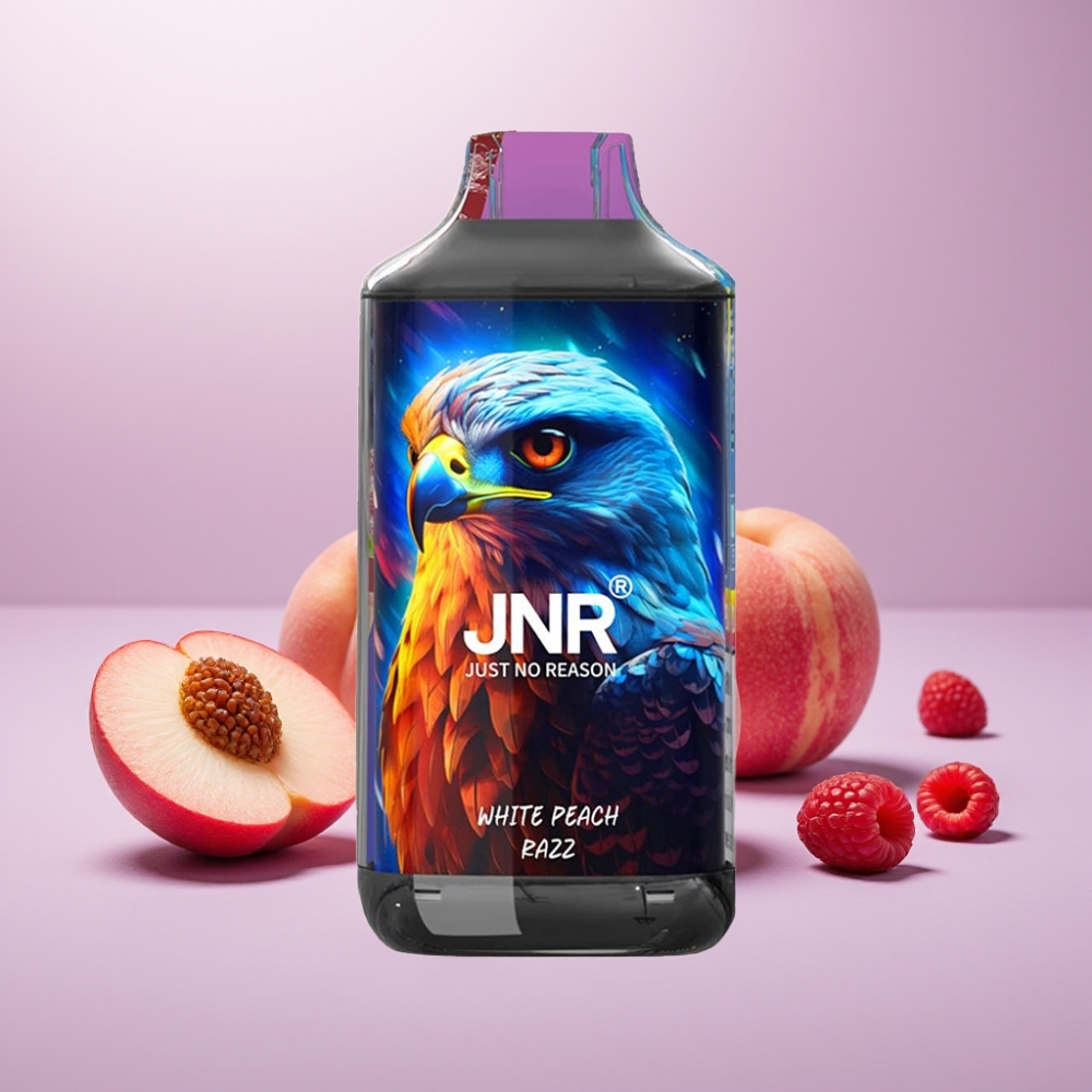JNR Falcon 16000 Puffs Vape Durazno Blanco Frambuesa – 22ml, Dual Mesh, Pantalla LED, Tipo C/Lightning, 0%,2%