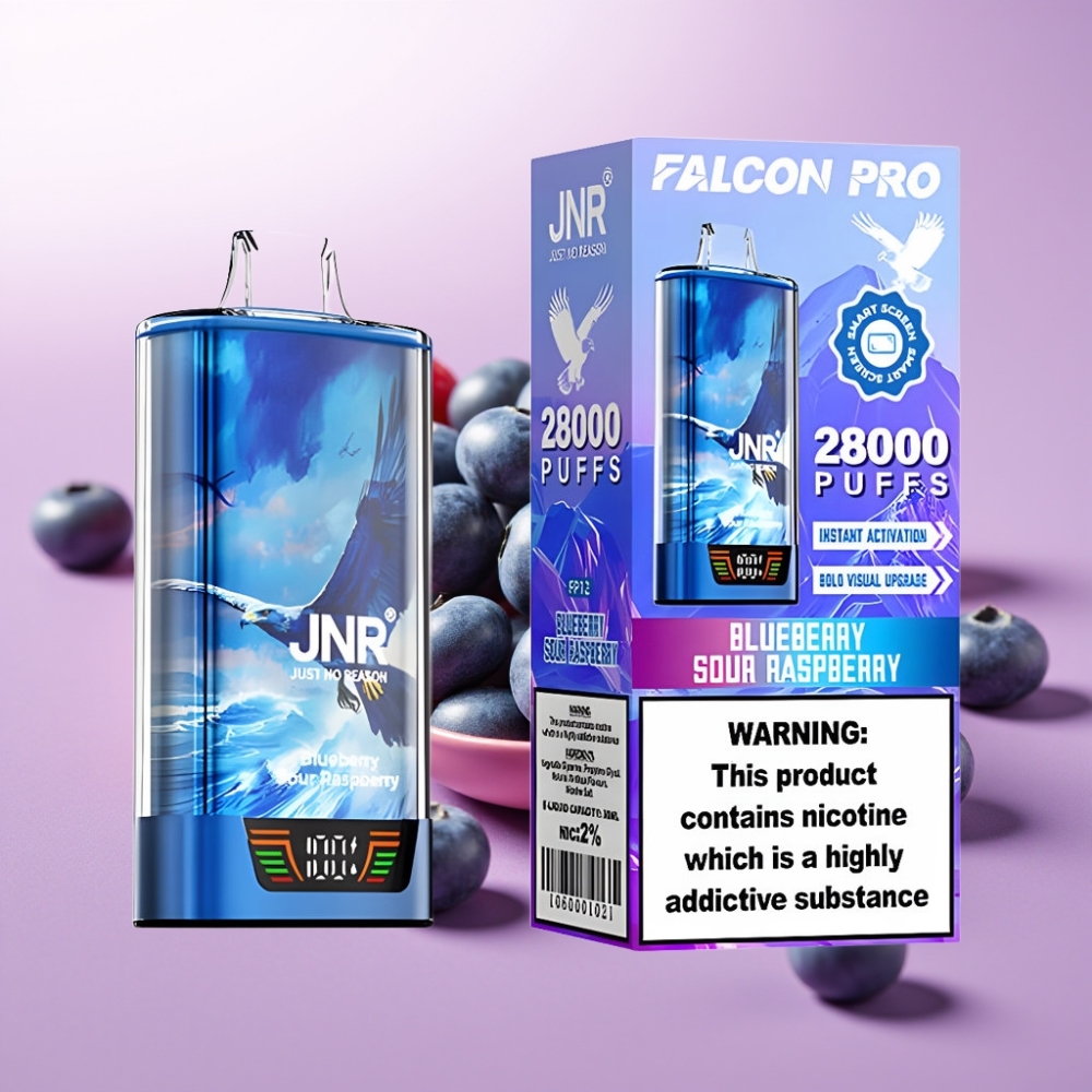 JNR Falcon Pro 28000 Vape Desechable Arándano Frambuesa Ácida con Pantalla Inteligente y Carga USB-C