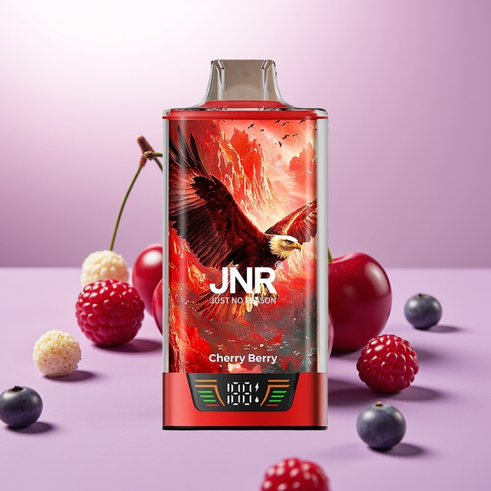 JNR Falcon Pro 28000 Vape Desechable Cereza y Baya – 30ml, 28000 Caladas, 5% Nicotina, Pantalla Inteligente, Dual Mesh, USB-C