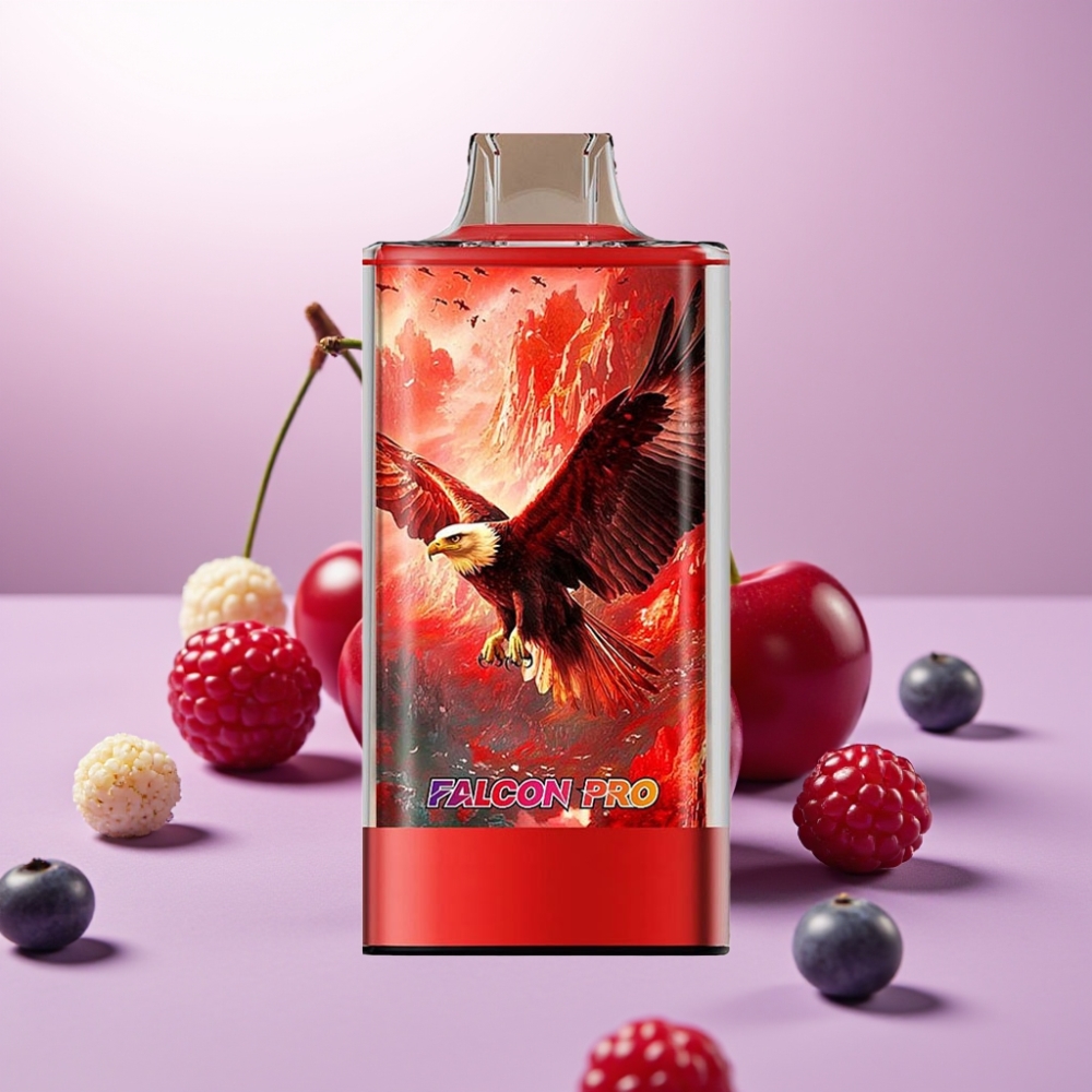 JNR Falcon Pro 28000 Vape Desechable Cereza y Baya – 30ml, 28000 Caladas, 5% Nicotina, Pantalla Inteligente, Dual Mesh, USB-C