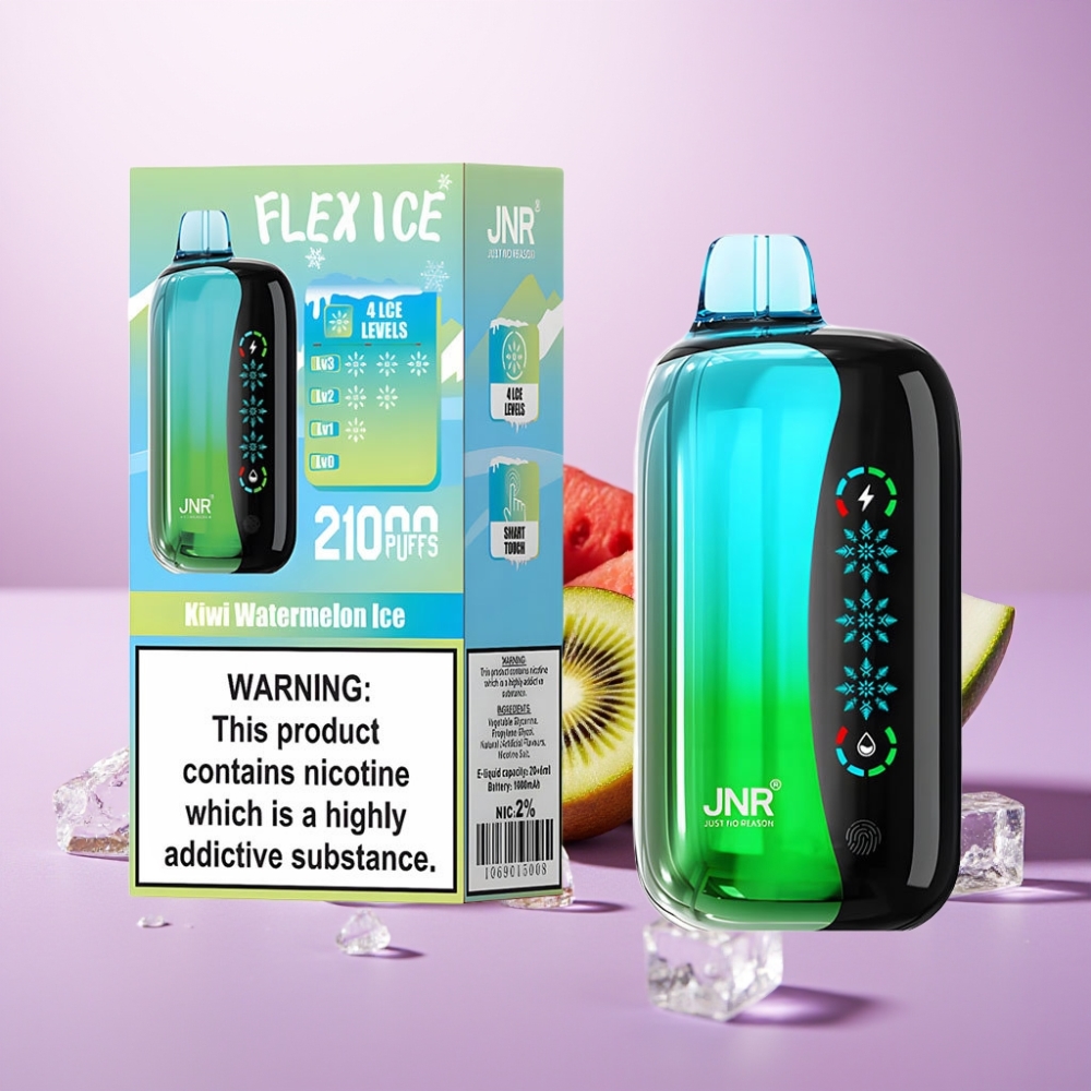 JNR Flex Ice 21000 Puffs Desechable Vape Kiwi Sandía Hielo con Ajuste de Hielo, Pantalla Táctil y Tipo-C