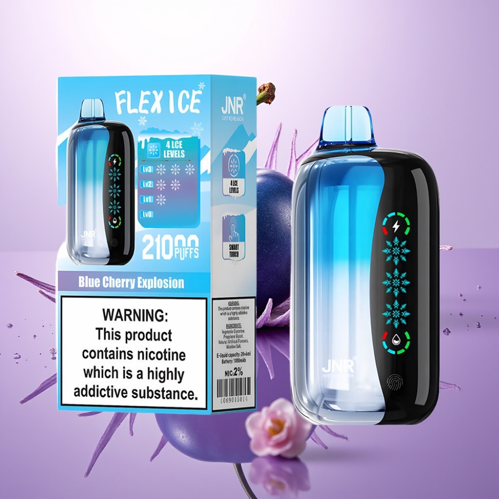 JNR Flex Ice 21000 Puffs Disposable Vape Explosión Cereza Azul con Ajuste de Hielo, Pantalla Táctil y Tipo-C
