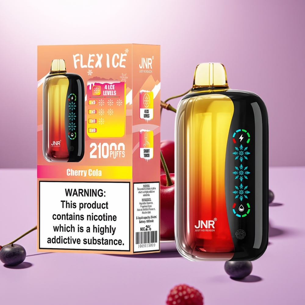 JNR Flex Ice 21000 Puffs Vape Desechable Cereza Cola con Ajuste de Hielo, Pantalla Táctil y Tipo-C