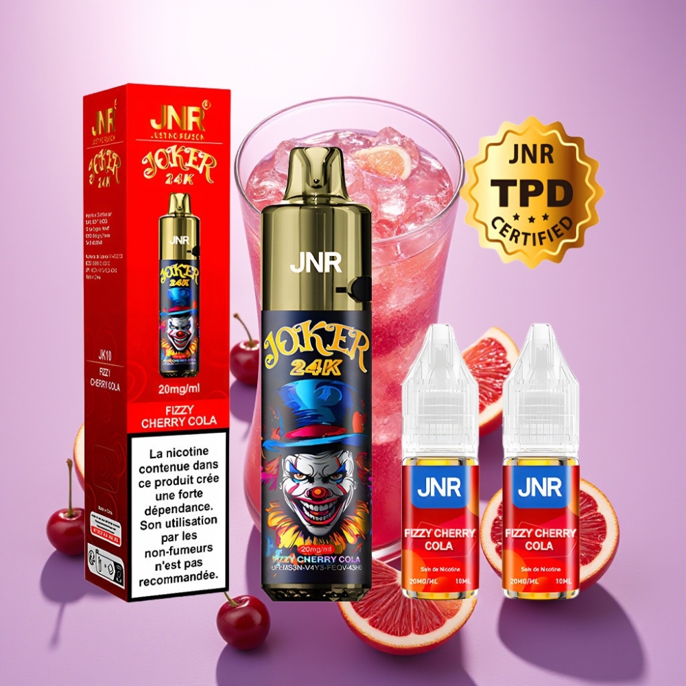 JNR Joker 24K Puffs Desechable Vape Cereza Cola Fizzy – 800mAh, Recargable, 10ml, 2% Nicotina