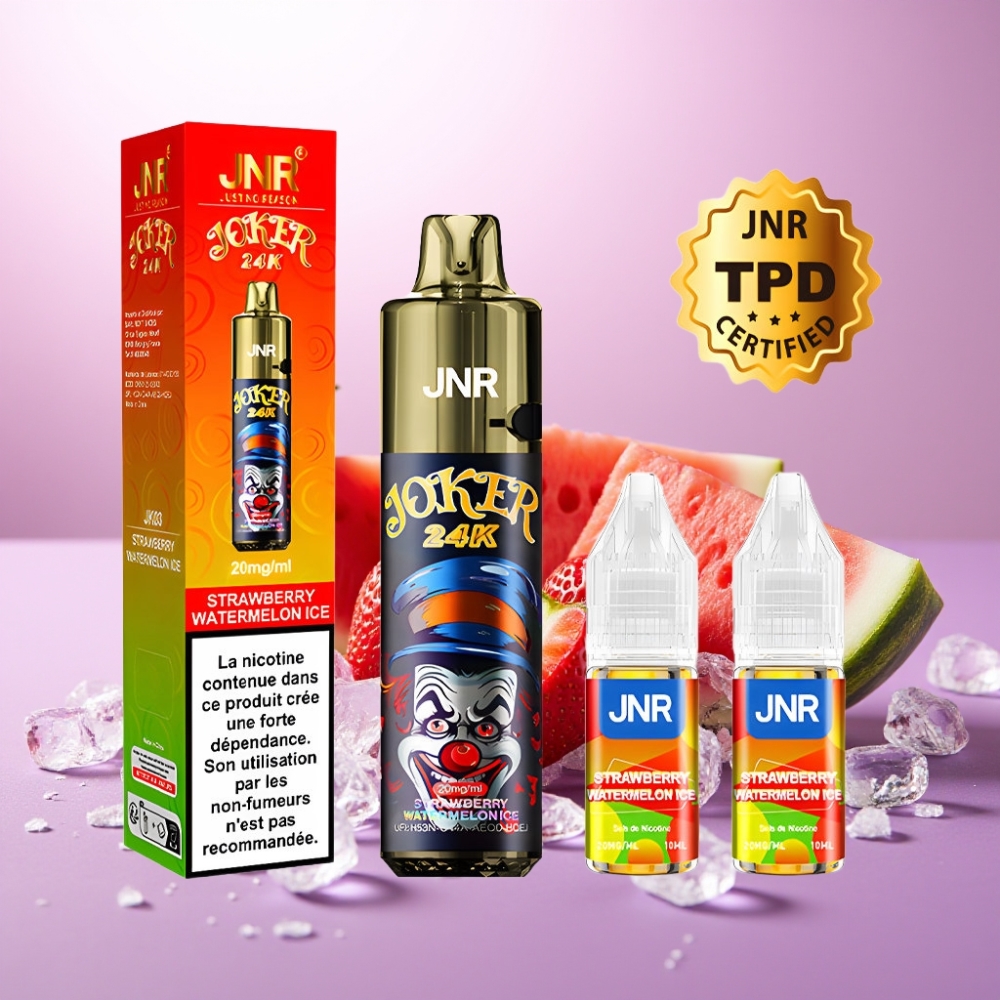JNR Joker 24K Puffs Recargable – Fresa Sandía Hielo – 10ml, 800mAh, Luz RGB, Tipo-C