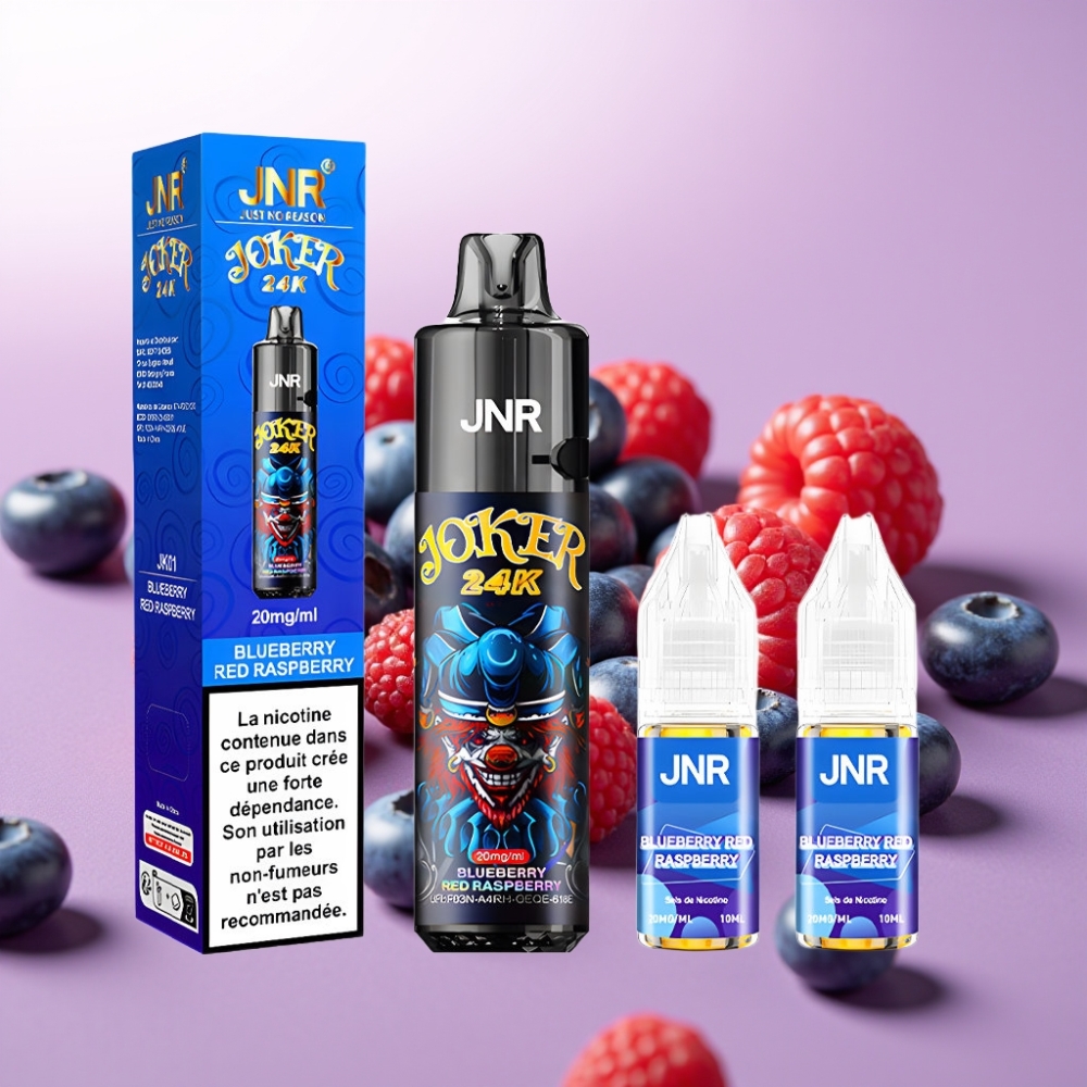 JNR Joker 24K Puffs Recargable con Luz Multicolor y 800mAh, Sabor Arándano Rojo y Frambuesa Azul