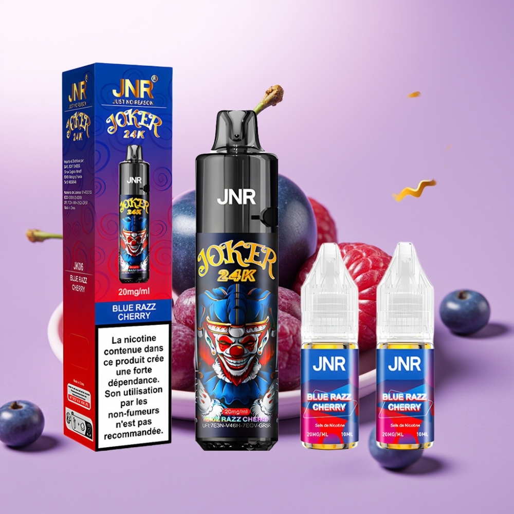 JNR Joker 24K Puffs Vape Desechable Arándano Azul Cereza con 2+10ml Recargable, 800mAh, Luz LED y Tipo-C