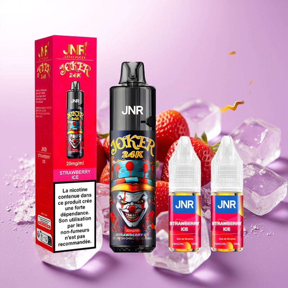 JNR Joker 24K Puffs Vape Desechable Fresa Helada con 2+10ml Recargable, 800mAh y Luz RGB